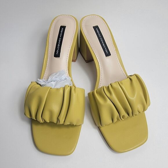 French Connection Challenge Yellow Vegan Leather Slip On Sandals Size 7.5 NIB - Picture 4 of 12